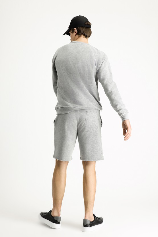 Erkek Giyim - Bisiklet Yaka Overisize Baskılı Pamuklu Sweatshirt