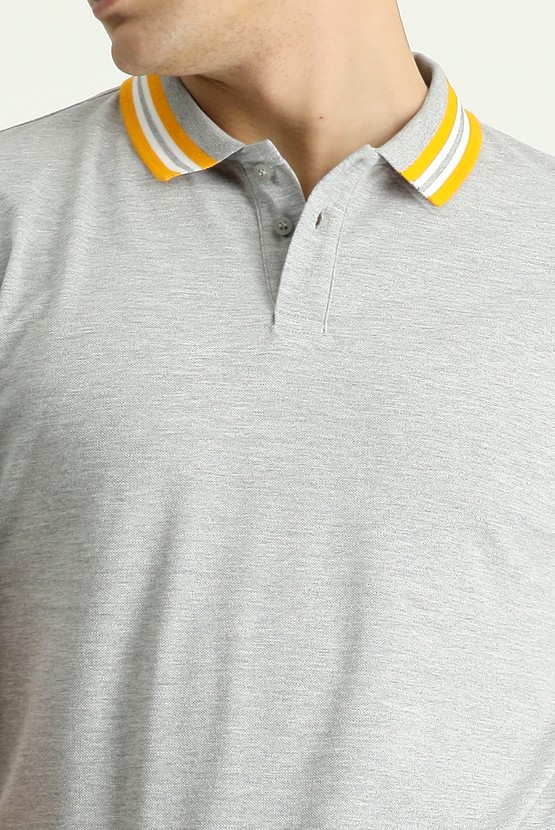 Erkek Giyim - Polo Yaka Slim Fit Dar Kesim Desenli Pamuklu Tişört