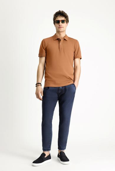 Erkek Giyim - AÇIK KAHVE 3X Beden Polo Yaka Slim Fit Dar Kesim Nakışlı Pamuk Tişört