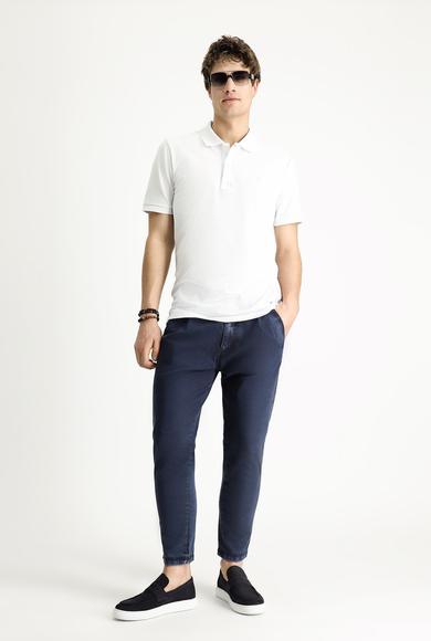 Erkek Giyim - BEYAZ XL Beden Polo Yaka Slim Fit Dar Kesim Nakışlı Pamuk Tişört