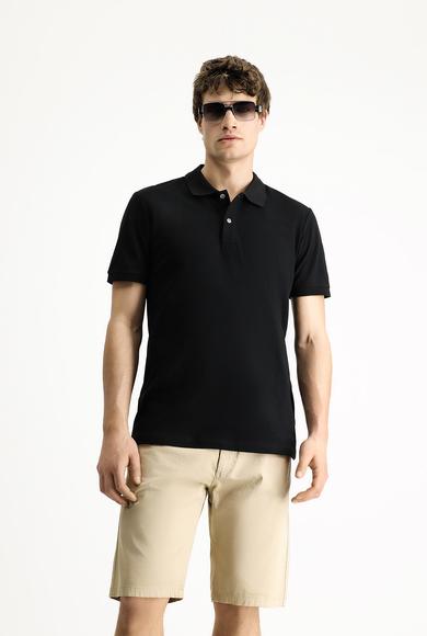 Erkek Giyim - SİYAH 3X Beden Polo Yaka Slim Fit Dar Kesim Nakışlı Pamuk Tişört