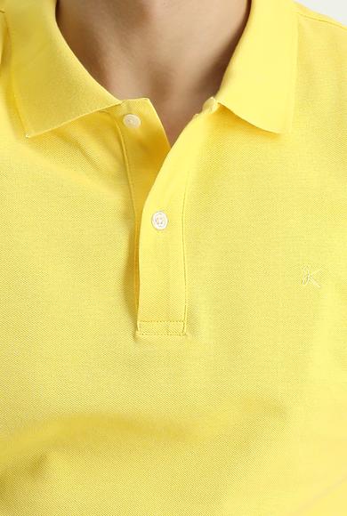 Erkek Giyim - AÇIK SARI 3X Beden Polo Yaka Slim Fit Dar Kesim Nakışlı Pamuk Tişört