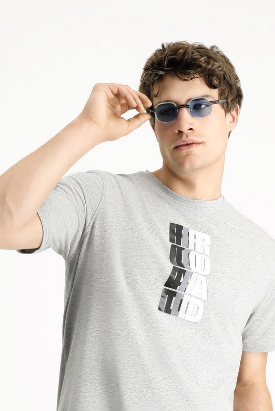 Erkek Giyim - Bisiklet Yaka Regular Fit Baskılı Pamuklu Tişört