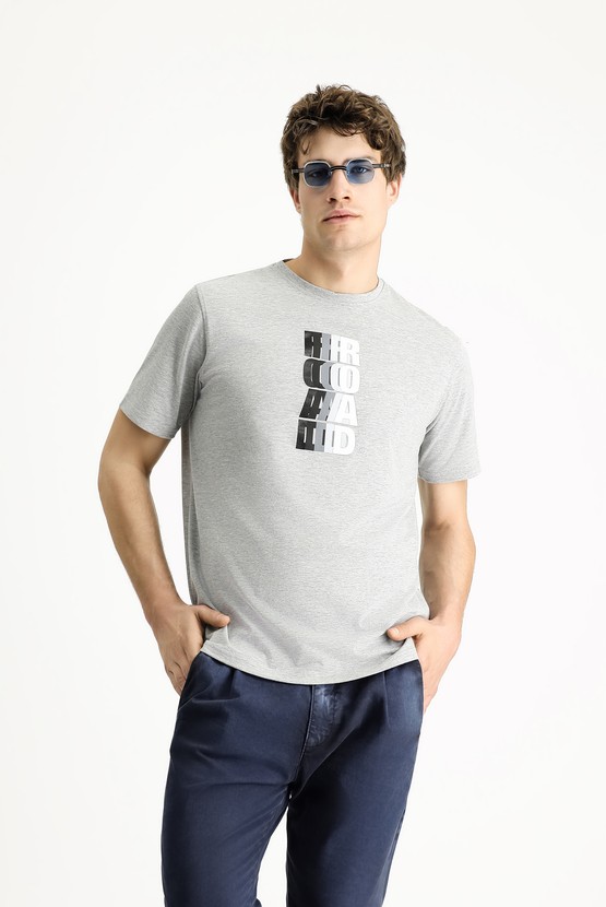 Erkek Giyim - Bisiklet Yaka Regular Fit Baskılı Pamuklu Tişört