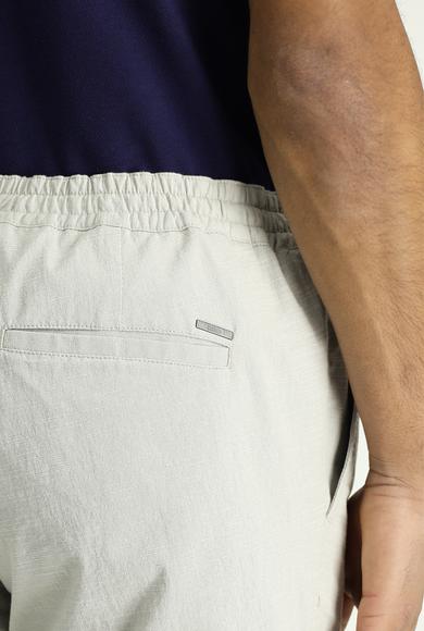 Erkek Giyim - AÇIK GRİ 50 Beden Slim Fit Dar Kesim Beli Lastikli İpli Desenli Likralı Pantolon