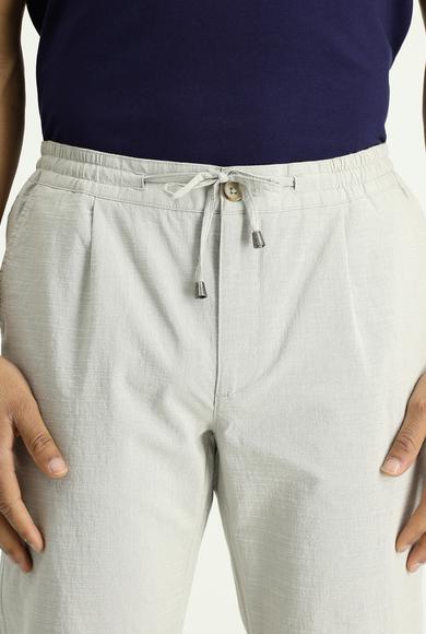 Erkek Giyim - AÇIK GRİ 50 Beden Slim Fit Dar Kesim Beli Lastikli İpli Desenli Likralı Pantolon