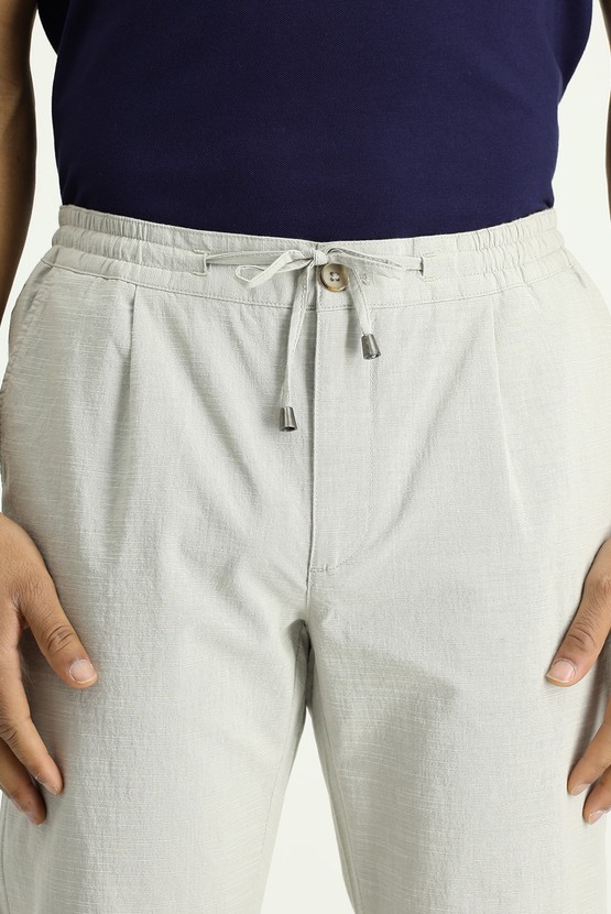 Erkek Giyim - Slim Fit Dar Kesim Beli Lastikli İpli Desenli Likralı Pantolon