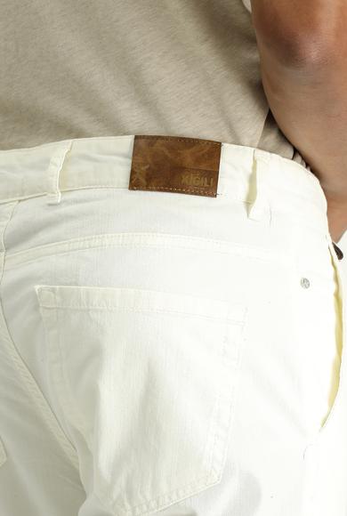 Erkek Giyim - BEYAZ 50 Beden Slim Fit Dar Kesim Likralı Kanvas / Chino Pantolon