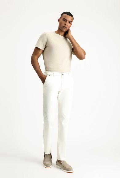 Erkek Giyim - BEYAZ 50 Beden Slim Fit Dar Kesim Likralı Kanvas / Chino Pantolon