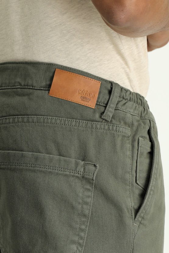 Erkek Giyim - Regular Fit Beli Lastikli Likralı Kanvas / Chino Pantolon