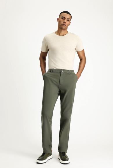 Erkek Giyim - ORTA HAKİ 50 Beden Regular Fit Beli Lastikli Likralı Kanvas / Chino Pantolon