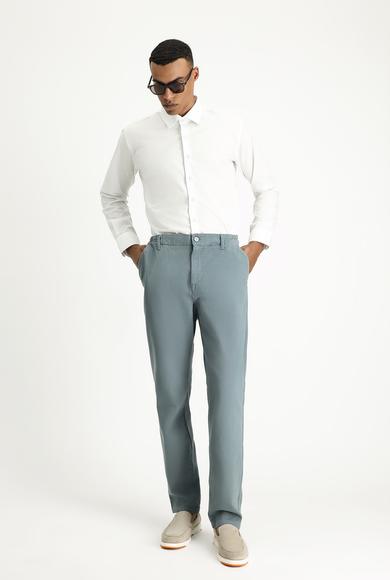 Erkek Giyim - PETROL YEŞİLİ 50 Beden Regular Fit Beli Lastikli Likralı Kanvas / Chino Pantolon