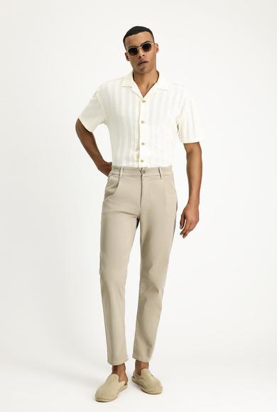 Erkek Giyim - ORTA BEJ 50 Beden Regular Fit Beli Lastikli Likralı Kanvas / Chino Pantolon