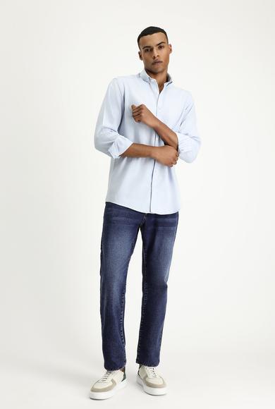 Erkek Giyim - UÇUK MAVİ 5X Beden Uzun Kol Regular Fit Oxford Pamuk Gömlek
