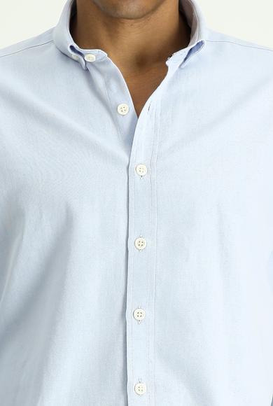 Erkek Giyim - UÇUK MAVİ 5X Beden Uzun Kol Regular Fit Oxford Pamuk Gömlek