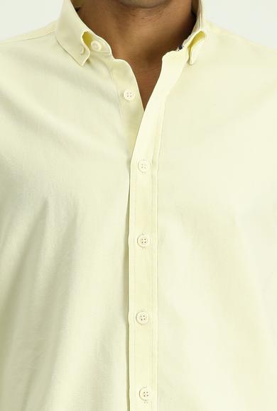 Erkek Giyim - AÇIK SARI M Beden Uzun Kol Regular Fit Oxford Pamuk Gömlek