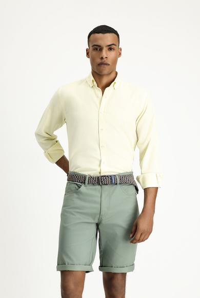 Erkek Giyim - AÇIK SARI M Beden Uzun Kol Regular Fit Oxford Pamuk Gömlek