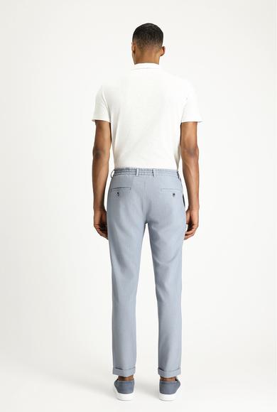 Erkek Giyim - AÇIK MAVİ 48 Beden Super Slim Fit Ekstra Dar Kesim Beli Lastikli İpli Gofre Likralı Klasik Pantolon
