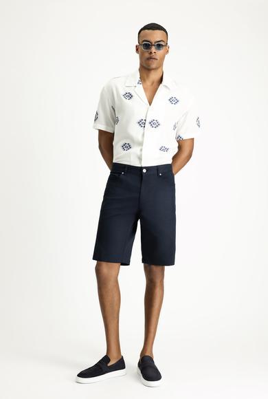 Erkek Giyim - KOYU LACİVERT 50 Beden Pamuklu Bermuda Şort