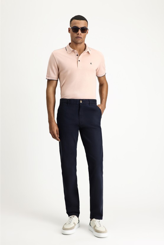 Erkek Giyim - Polo Yaka Slim Fit Dar Kesim Desenli Nakışlı Pamuk Tişört