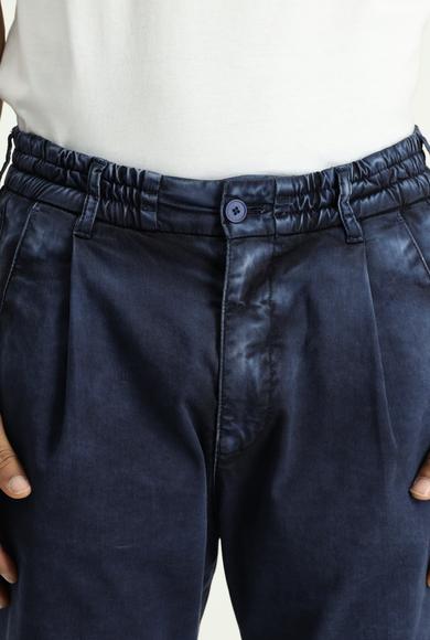 Erkek Giyim - KOYU LACİVERT 50 Beden Regular Fit Beli Lastikli Likralı Kanvas / Chino Pantolon