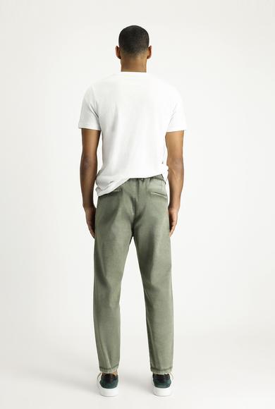 Erkek Giyim - ORTA HAKİ 54 Beden Regular Fit Beli Lastikli Likralı Kanvas / Chino Pantolon