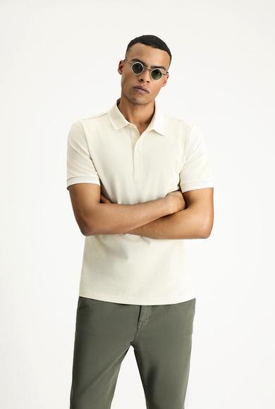 Erkek Giyim - AÇIK BEJ XL Beden Polo Yaka Regular Fit Desenli Pamuklu Tişört