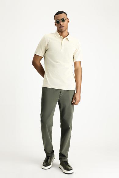 Erkek Giyim - AÇIK BEJ XL Beden Polo Yaka Regular Fit Desenli Pamuklu Tişört