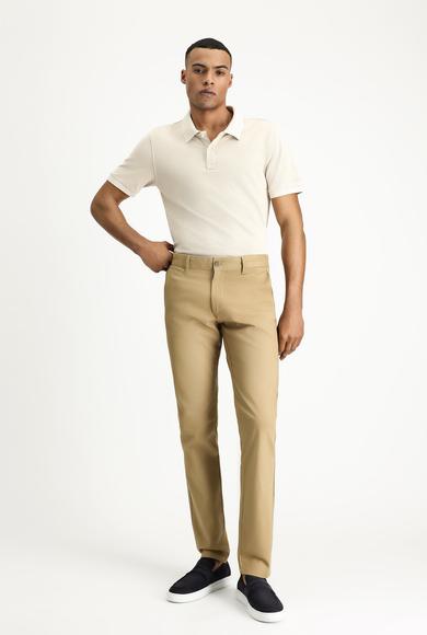 Erkek Giyim - KOYU BEJ 54 Beden Slim Fit Dar Kesim Desenli Likralı Kanvas / Chino Pantolon