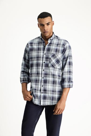 Erkek Giyim - İNDİGO 5X Beden Uzun Kol Regular Fit Ekose Pamuk Gömlek
