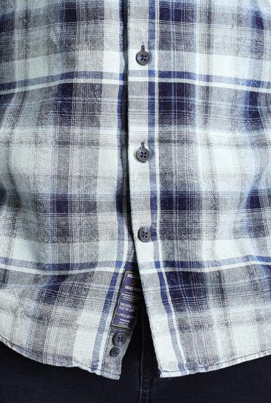 Erkek Giyim - İNDİGO 5X Beden Uzun Kol Regular Fit Ekose Pamuk Gömlek