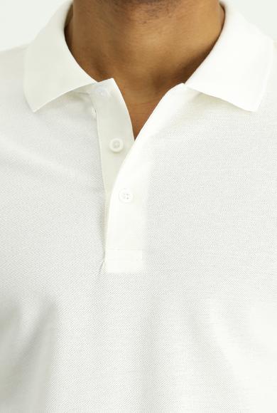 Erkek Giyim - EKRU S Beden Polo Yaka Slim Fit Dar Kesim Nakışlı Pamuk Tişört