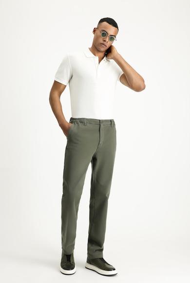 Erkek Giyim - ORTA HAKİ 50 Beden Regular Fit Beli Lastikli Likralı Kanvas / Chino Pantolon