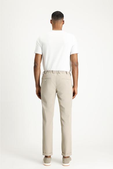 Erkek Giyim - AÇIK VİZON 60 Beden Beli Lastikli İpli Desenli Gofre Likralı Klasik Kumaş Pantolon