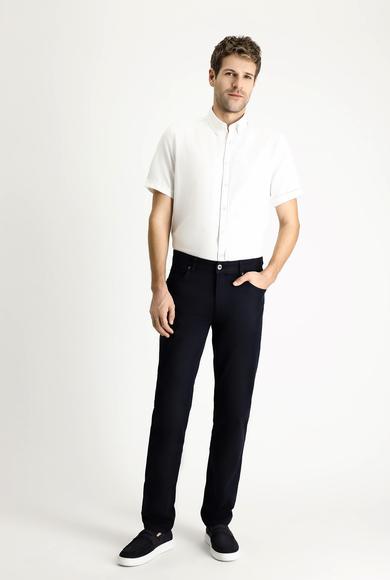 Erkek Giyim - BEYAZ M Beden Kısa Kol Regular Fit Çizgili Pamuklu Gömlek