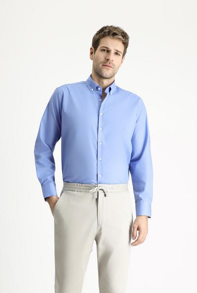 Erkek Giyim - AQUA MAVİSİ 6X Beden Uzun Kol Regular Fit Non Iron Ütü Gerektirmeyen Pamuklu Gömlek