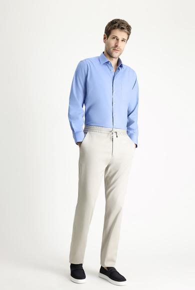 Erkek Giyim - AQUA MAVİSİ 7X Beden Uzun Kol Regular Fit Non Iron Ütü Gerektirmeyen Pamuklu Gömlek