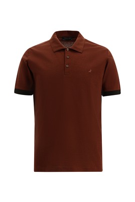 Regular Fit Çizgili Nakışlı Merserize Pamuk Polo Yaka Tişört