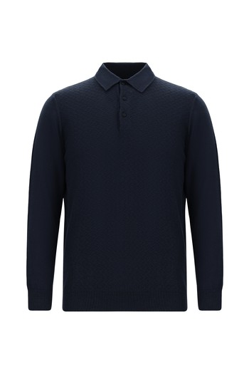 Polo Yaka Regular Fit Desenli Pamuklu Kaşmirli Triko Kazak