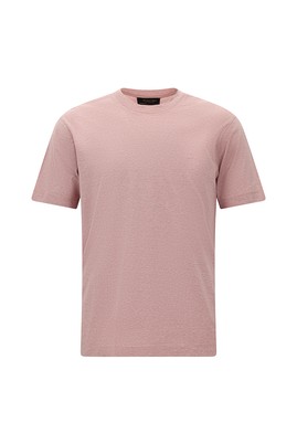Bisiklet Yaka Regular Fit Nakışlı Pamuklu Keten Çizgili Tişört