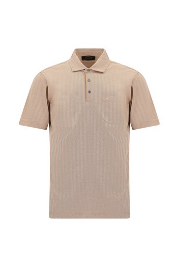 Regular Fit Çizgili Nakışlı Merserize Pamuk Polo Yaka Tişört