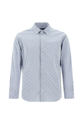 Uzun Kol Slim Fit Dar Kesim Düğmeli Yaka Desenli Pamuk Gömlek