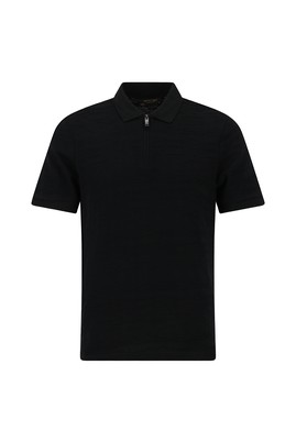 Slim Fit Dar Kesim Fermuarlı Merserize Pamuk Desenli Polo Yaka Tişört