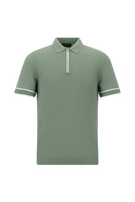 Regular Fit Fermuarlı Desenli Pamuklu Polo Yaka Tişört